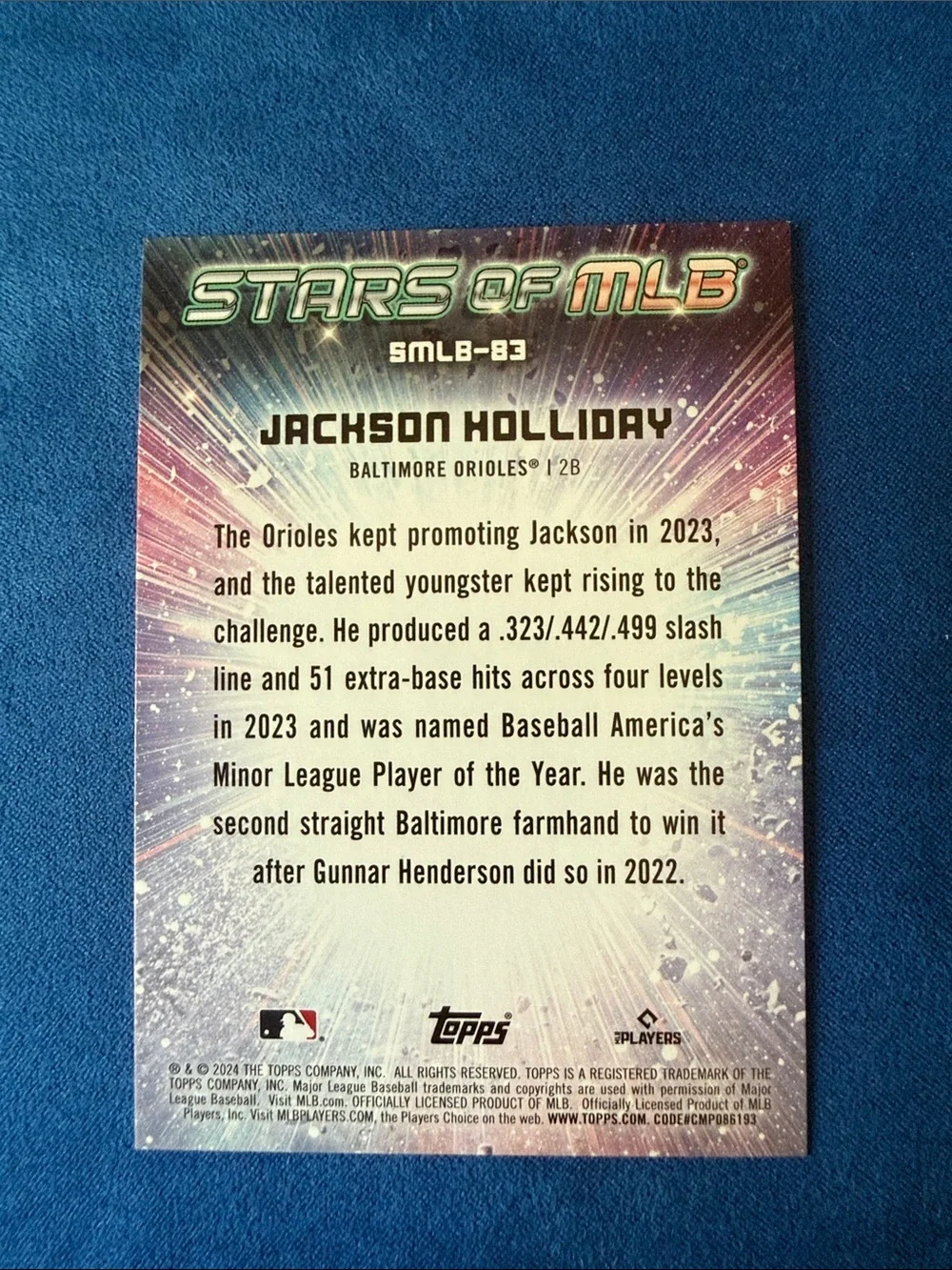 Topps Jackson Holliday Baseball Card - Rainbow Holo Burst